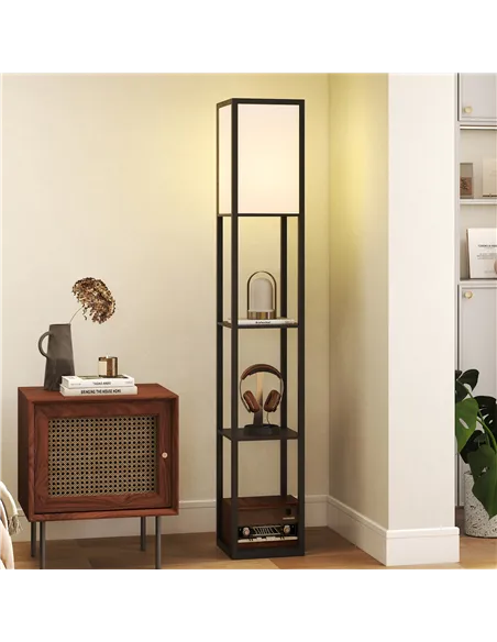 HOMCOM Floor Lamp with Shelves, 3 Layer Column Modern Standing Lamp for Living Room, Bedroom, Office, Bulb not Included, Black