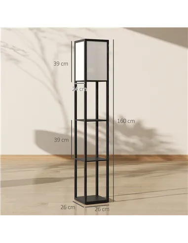 HOMCOM Floor Lamp with Shelves, 3 Layer Column Modern Standing Lamp for Living Room, Bedroom, Office, Bulb not Included, Black