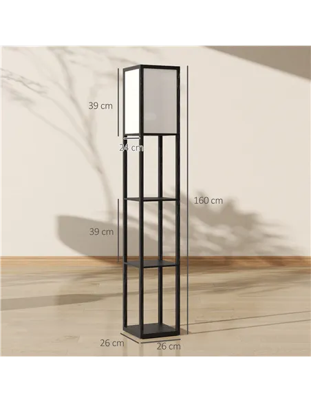 HOMCOM Floor Lamp with Shelves, 3 Layer Column Modern Standing Lamp for Living Room, Bedroom, Office, Bulb not Included, Black