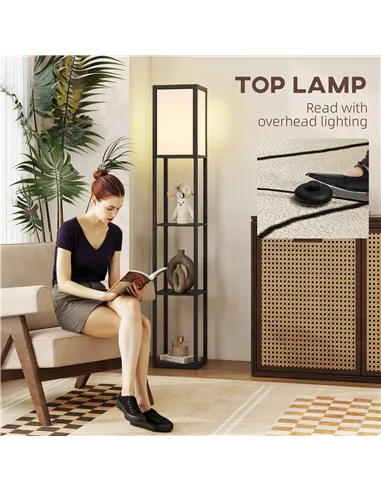 HOMCOM Floor Lamp with Shelves, 3 Layer Column Modern Standing Lamp for Living Room, Bedroom, Office, Bulb not Included, Black