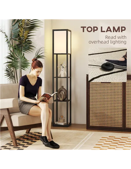 HOMCOM Floor Lamp with Shelves, 3 Layer Column Modern Standing Lamp for Living Room, Bedroom, Office, Bulb not Included, Black