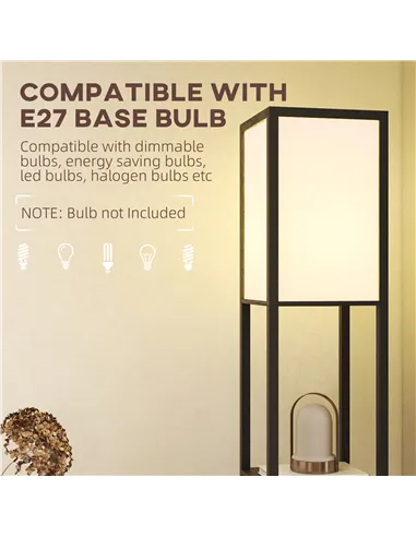 HOMCOM Floor Lamp with Shelves, 3 Layer Column Modern Standing Lamp for Living Room, Bedroom, Office, Bulb not Included, Black