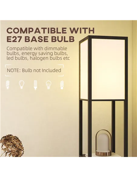 HOMCOM Floor Lamp with Shelves, 3 Layer Column Modern Standing Lamp for Living Room, Bedroom, Office, Bulb not Included, Black