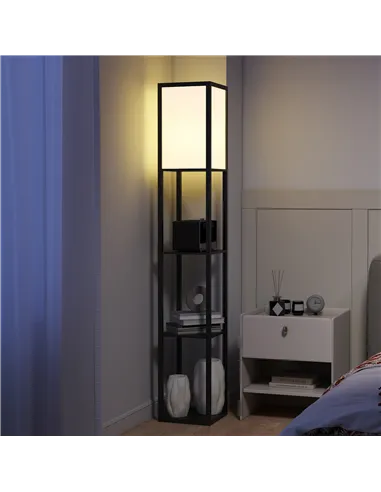 HOMCOM Floor Lamp with Shelves, 3 Layer Column Modern Standing Lamp for Living Room, Bedroom, Office, Bulb not Included, Black
