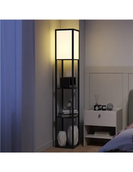 HOMCOM Floor Lamp with Shelves, 3 Layer Column Modern Standing Lamp for Living Room, Bedroom, Office, Bulb not Included, Black