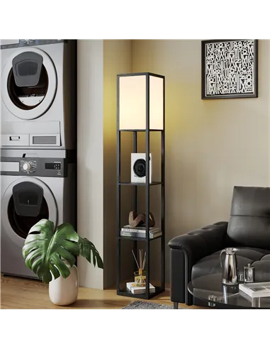 HOMCOM Floor Lamp with Shelves, 3 Layer Column Modern Standing Lamp for Living Room, Bedroom, Office, Bulb not Included, Black
