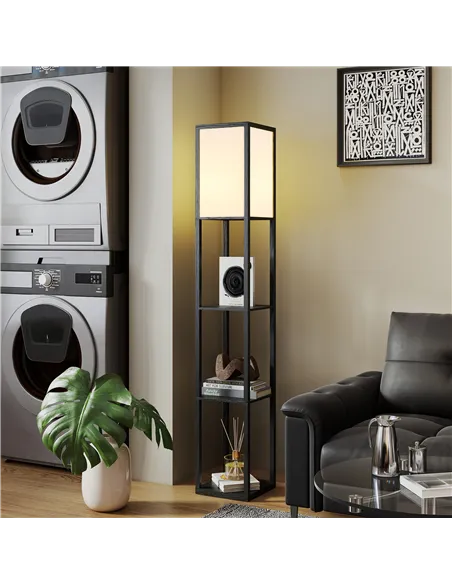 HOMCOM Floor Lamp with Shelves, 3 Layer Column Modern Standing Lamp for Living Room, Bedroom, Office, Bulb not Included, Black