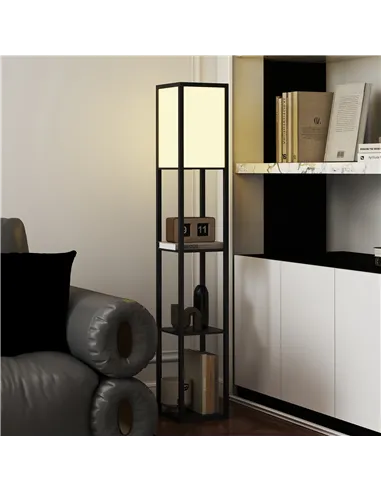 HOMCOM Floor Lamp with Shelves, 3 Layer Column Modern Standing Lamp for Living Room, Bedroom, Office, Bulb not Included, Black