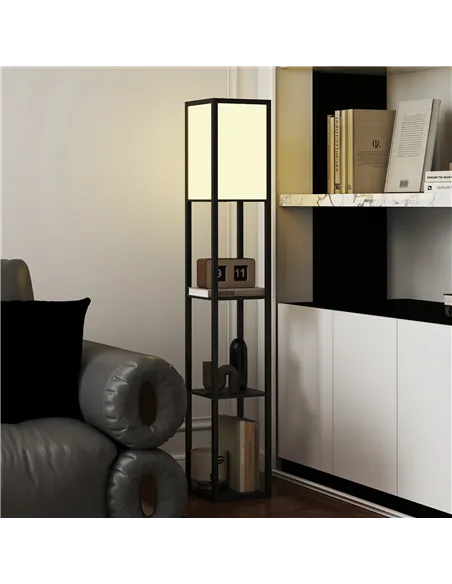 HOMCOM Floor Lamp with Shelves, 3 Layer Column Modern Standing Lamp for Living Room, Bedroom, Office, Bulb not Included, Black