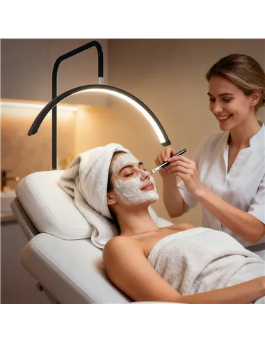 HOMCOM Half Moon Lash Light, Beauty Floor Lamp with 350° Rotatable Head, 7 Colour Temperature and Phone Holder, Dimmable Standin