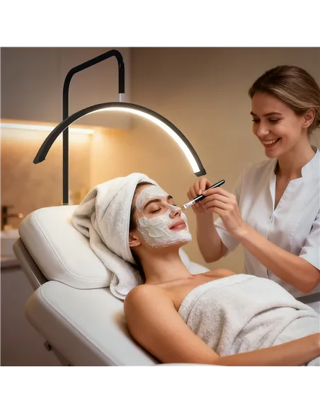 HOMCOM Half Moon Lash Light, Beauty Floor Lamp with 350° Rotatable Head, 7 Colour Temperature and Phone Holder, Dimmable Standin