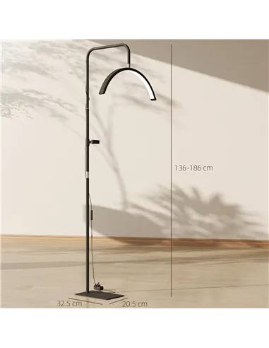 HOMCOM Half Moon Lash Light, Beauty Floor Lamp with 350° Rotatable Head, 7 Colour Temperature and Phone Holder, Dimmable Standin