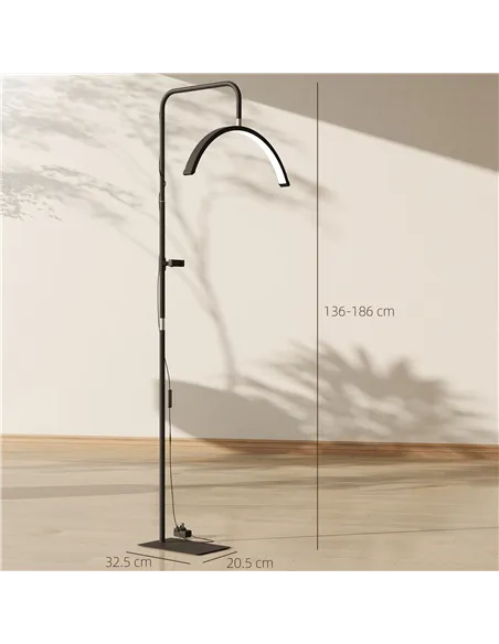 HOMCOM Half Moon Lash Light, Beauty Floor Lamp with 350° Rotatable Head, 7 Colour Temperature and Phone Holder, Dimmable Standin