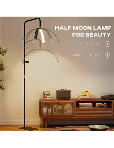 HOMCOM Half Moon Lash Light, Beauty Floor Lamp with 350° Rotatable Head, 7 Colour Temperature and Phone Holder, Dimmable Standin
