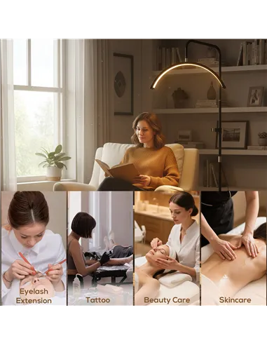 HOMCOM Half Moon Lash Light, Beauty Floor Lamp with 350° Rotatable Head, 7 Colour Temperature and Phone Holder, Dimmable Standin