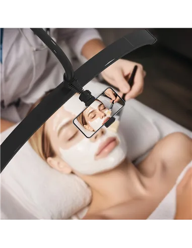 HOMCOM Half Moon Lash Light, Beauty Floor Lamp with 350° Rotatable Head, 7 Colour Temperature and Phone Holder, Dimmable Standin