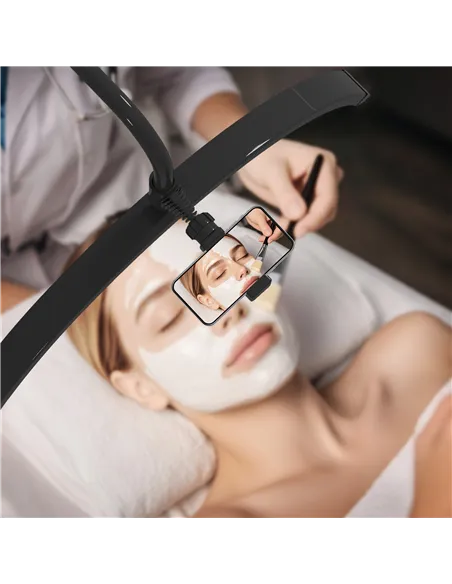 HOMCOM Half Moon Lash Light, Beauty Floor Lamp with 350° Rotatable Head, 7 Colour Temperature and Phone Holder, Dimmable Standin