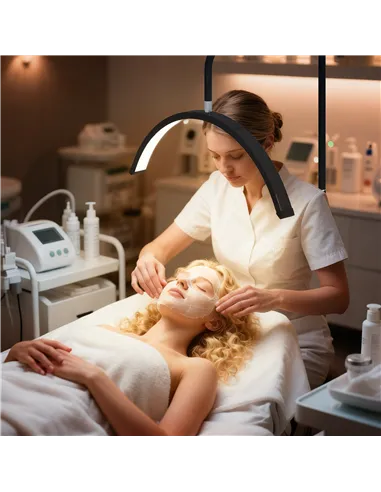 HOMCOM Half Moon Lash Light, Beauty Floor Lamp with 350° Rotatable Head, 7 Colour Temperature and Phone Holder, Dimmable Standin