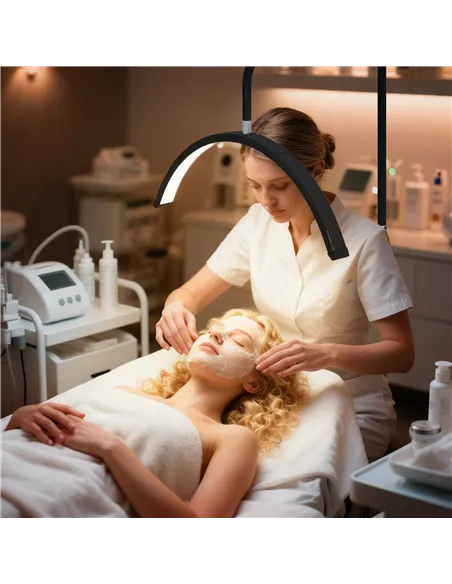 HOMCOM Half Moon Lash Light, Beauty Floor Lamp with 350° Rotatable Head, 7 Colour Temperature and Phone Holder, Dimmable Standin