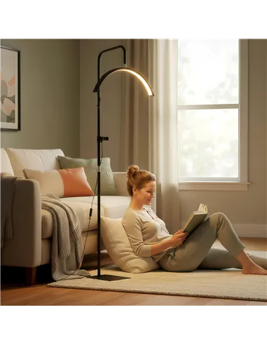 HOMCOM Half Moon Lash Light, Beauty Floor Lamp with 350° Rotatable Head, 7 Colour Temperature and Phone Holder, Dimmable Standin