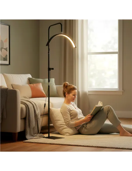 HOMCOM Half Moon Lash Light, Beauty Floor Lamp with 350° Rotatable Head, 7 Colour Temperature and Phone Holder, Dimmable Standin