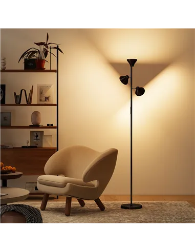 HOMCOM Three-Lamp Multi-Adjustable Floor Light - Black