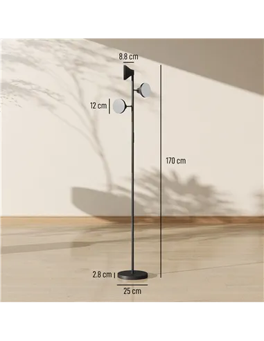 HOMCOM Three-Lamp Multi-Adjustable Floor Light - Black