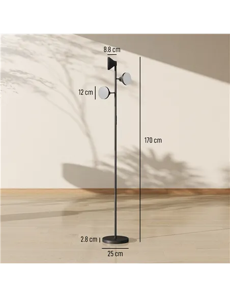 HOMCOM Three-Lamp Multi-Adjustable Floor Light - Black