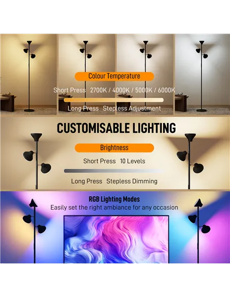 HOMCOM Three-Lamp Multi-Adjustable Floor Light - Black