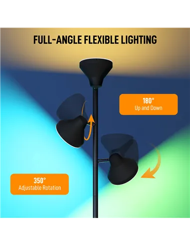 HOMCOM Three-Lamp Multi-Adjustable Floor Light - Black