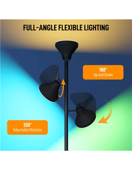 HOMCOM Three-Lamp Multi-Adjustable Floor Light - Black