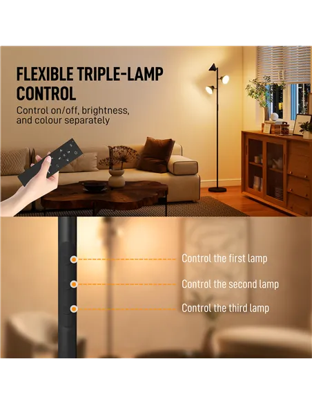 HOMCOM Three-Lamp Multi-Adjustable Floor Light - Black