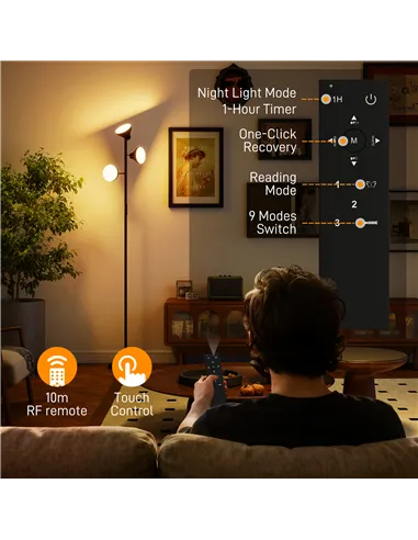 HOMCOM Three-Lamp Multi-Adjustable Floor Light - Black