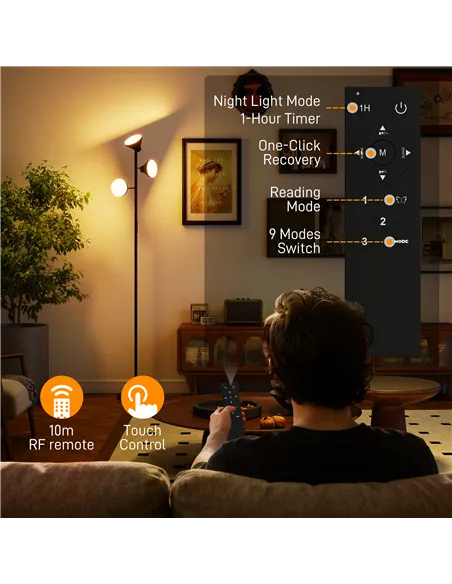 HOMCOM Three-Lamp Multi-Adjustable Floor Light - Black