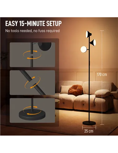 HOMCOM Three-Lamp Multi-Adjustable Floor Light - Black