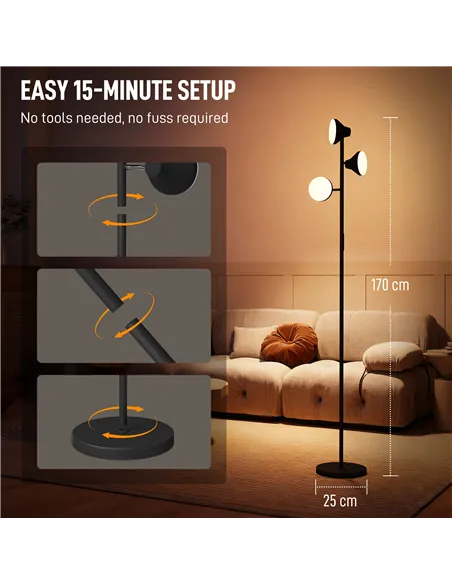 HOMCOM Three-Lamp Multi-Adjustable Floor Light - Black