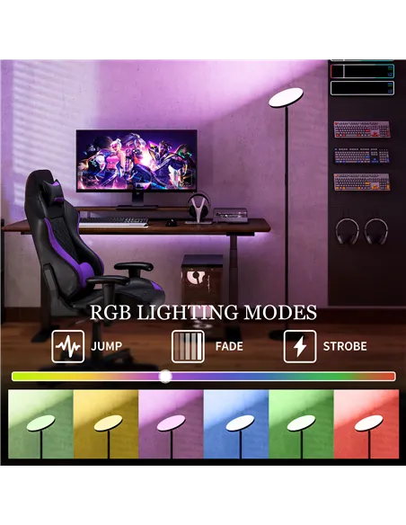 HOMCOM RGB Uplighter Floor Lamp, Tall Dimmable Standing Lamp with Remote & Touch Control, 350° Rotatable Head for Living Room Be