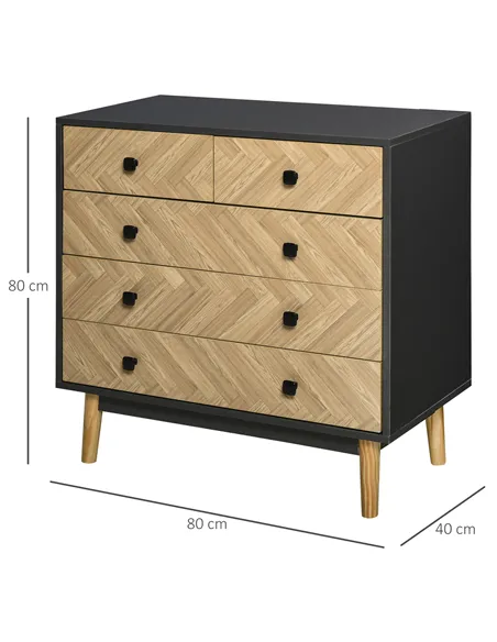 HOMCOM Chest of Drawers, 5 Drawer Storage Cabinet Sideboards with Metal Handles Freestanding Dresser for Bedroom, Living Room