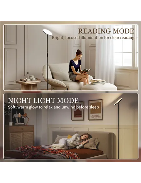 HOMCOM RGB Uplighter Floor Lamp, Tall Dimmable Standing Lamp with Remote & Touch Control, 350° Rotatable Head for Living Room Be