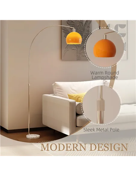 HOMCOM Floor Lamp for Living Room, Modern Standing Lamp with Shade & Foot Switch for Bedroom, Office, Orange