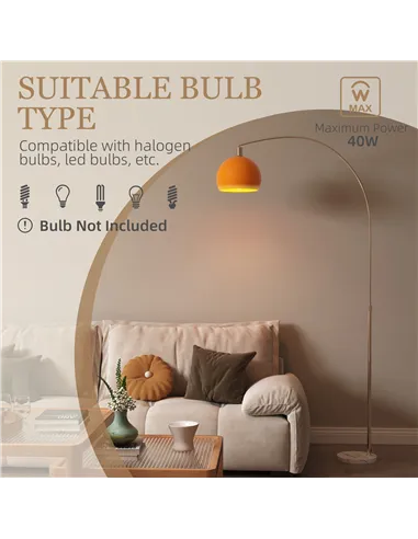 HOMCOM Floor Lamp for Living Room, Modern Standing Lamp with Shade & Foot Switch for Bedroom, Office, Orange