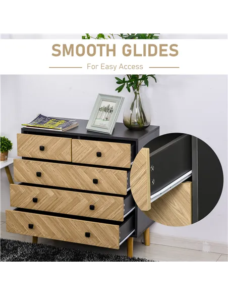 HOMCOM Chest of Drawers, 5 Drawer Storage Cabinet Sideboards with Metal Handles Freestanding Dresser for Bedroom, Living Room