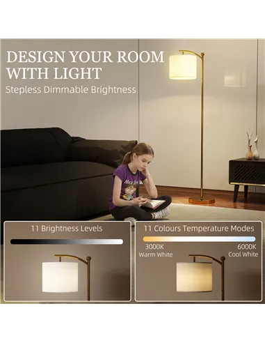 HOMCOM LED Floor Lamp with Remote Control - Gold Tone