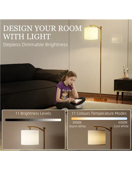 HOMCOM LED Floor Lamp with Remote Control - Gold Tone