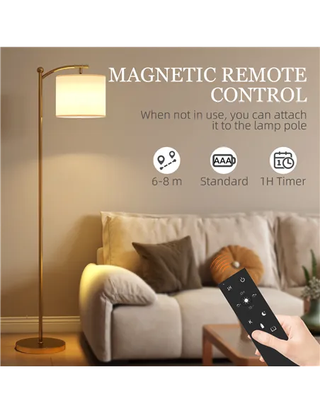 HOMCOM LED Floor Lamp with Remote Control - Gold Tone