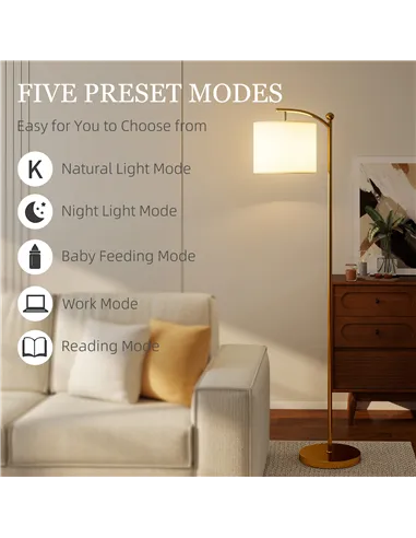 HOMCOM LED Floor Lamp with Remote Control - Gold Tone