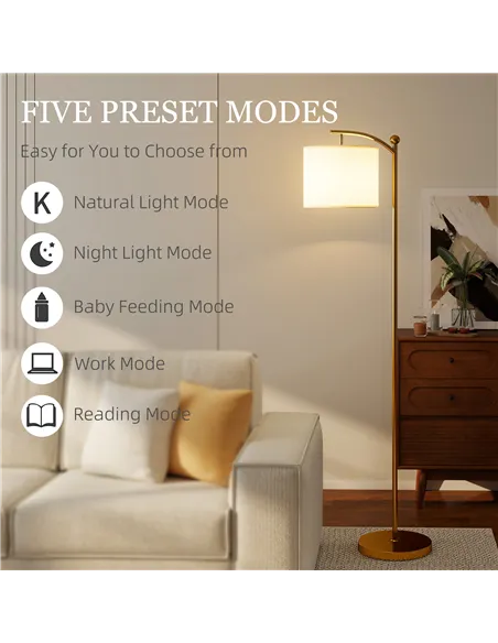 HOMCOM LED Floor Lamp with Remote Control - Gold Tone