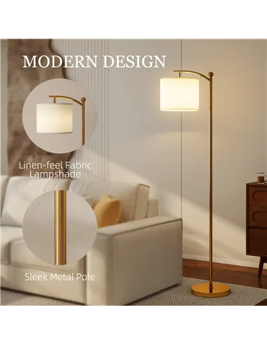 HOMCOM LED Floor Lamp with Remote Control - Gold Tone