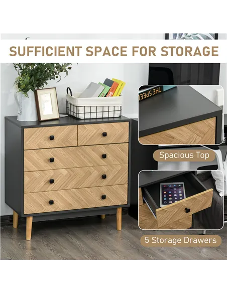 HOMCOM Chest of Drawers, 5 Drawer Storage Cabinet Sideboards with Metal Handles Freestanding Dresser for Bedroom, Living Room