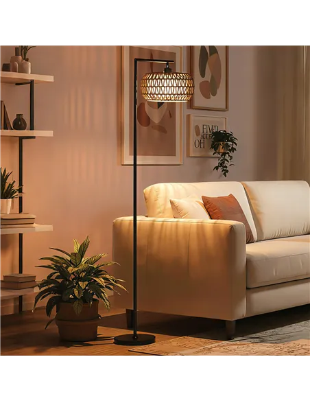 HOMCOM Boho Dimmable Floor Lamp - Black